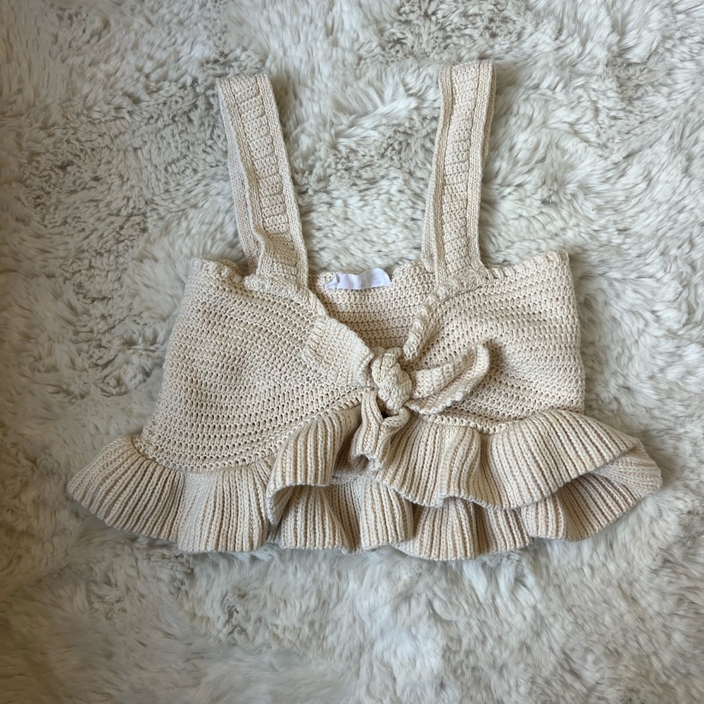 Cream Knit Ruffle Crop Top